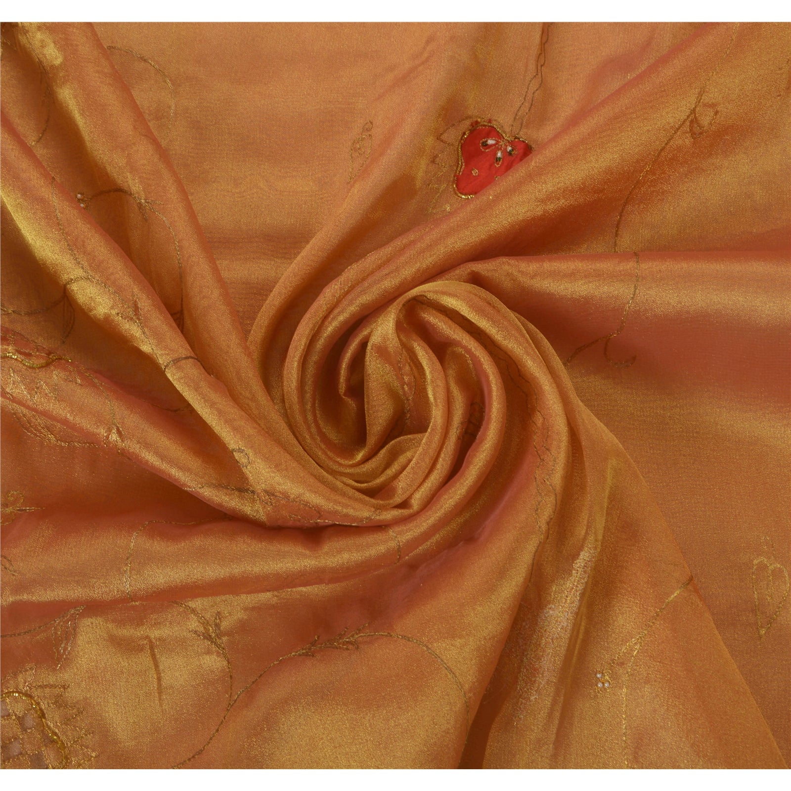 Sanskriti Vintage Golden Sarees Tissue Hand Beaded Craft Fabric Premium Sari