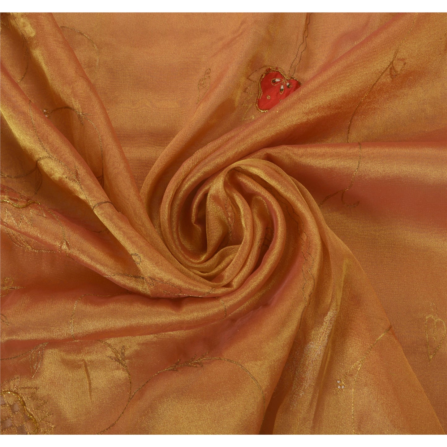 Sanskriti Vintage Golden Sarees Tissue Hand Beaded Craft Fabric Premium Sari