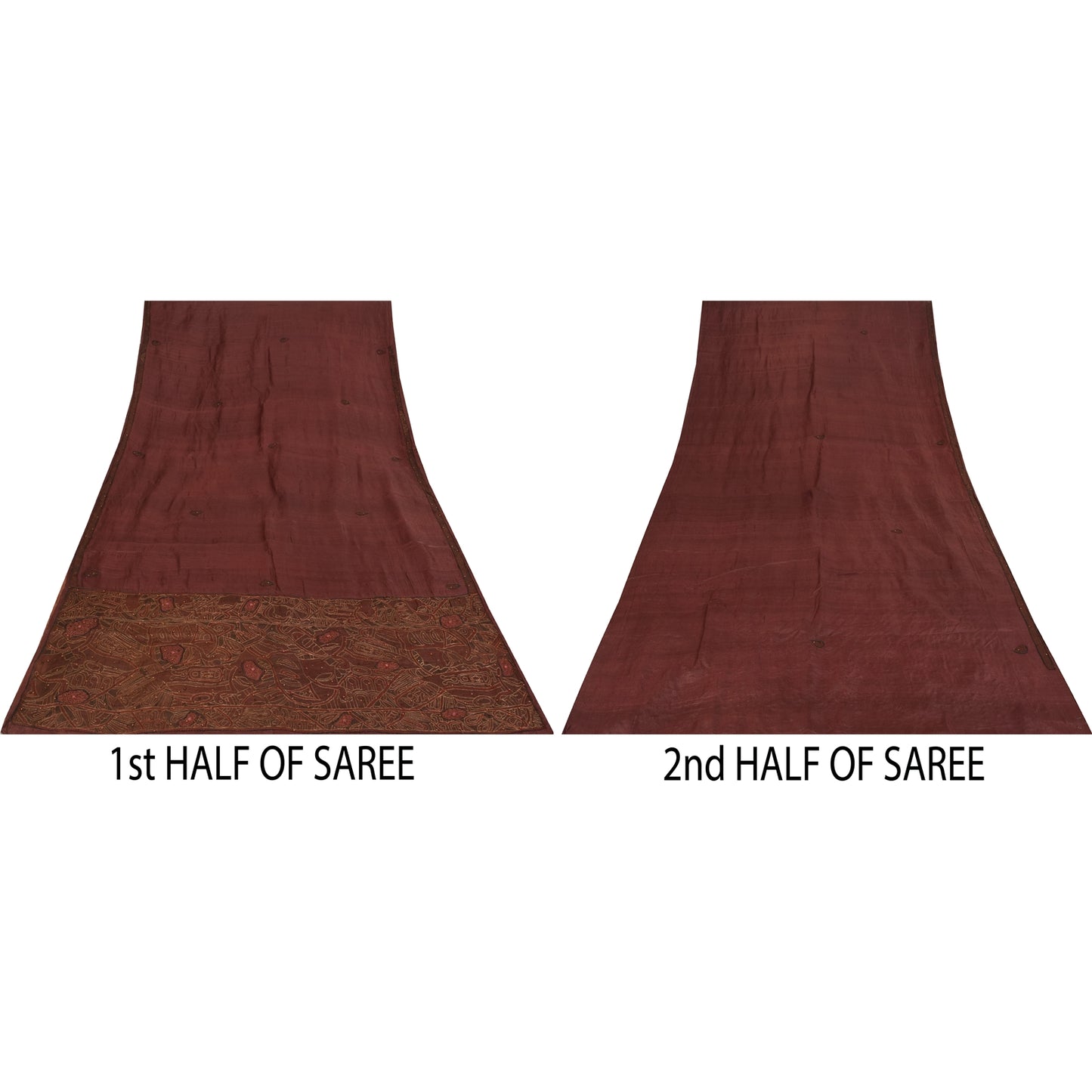 Sanskriti Vintage Dark Red Sarees Pure Silk Hand Beaded Ethnic Fabric Craft Sari