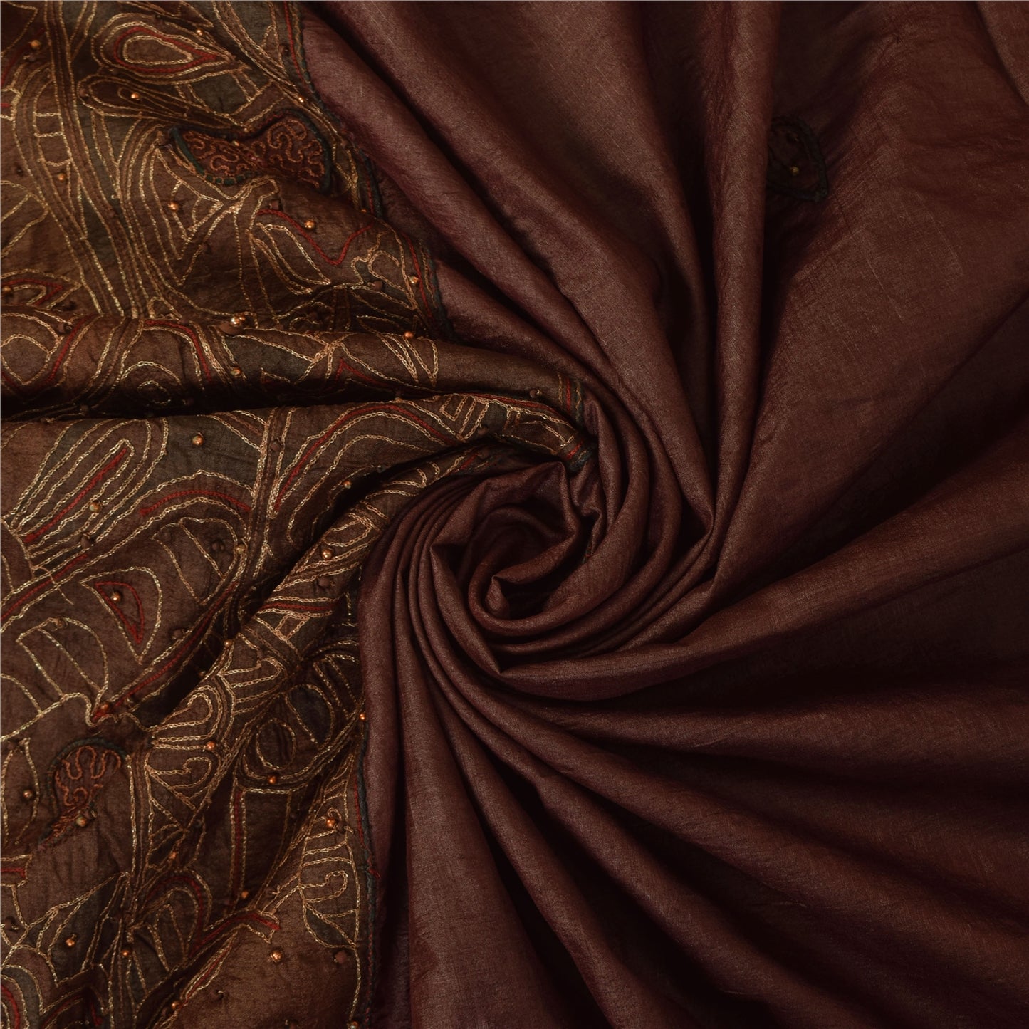 Sanskriti Vintage Dark Red Sarees Pure Silk Hand Beaded Ethnic Fabric Craft Sari