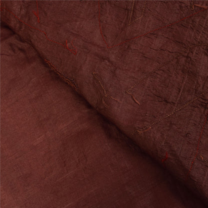 Sanskriti Vintage Dark Red Sarees Pure Silk Hand Beaded Ethnic Fabric Craft Sari