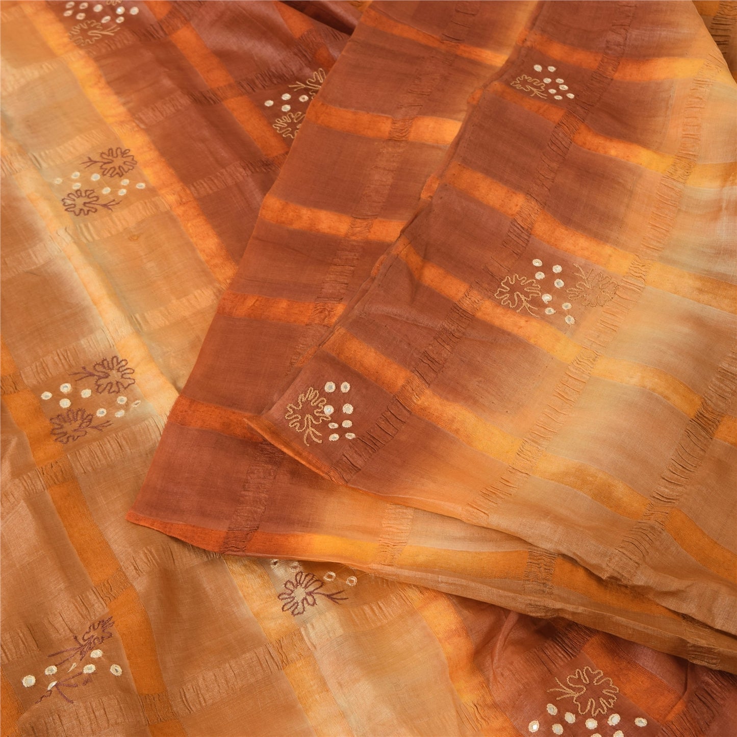 Sanskriti Vintage Brown Sarees Pure Silk Hand Beaded Premium Craft Fabric Sari