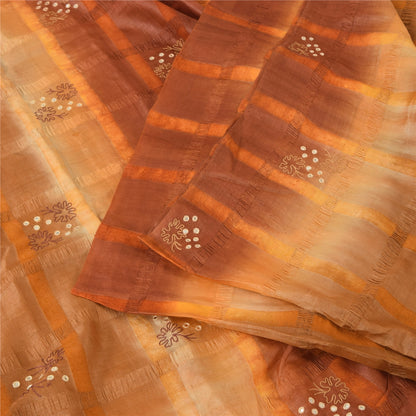 Sanskriti Vintage Brown Sarees Pure Silk Hand Beaded Premium Craft Fabric Sari