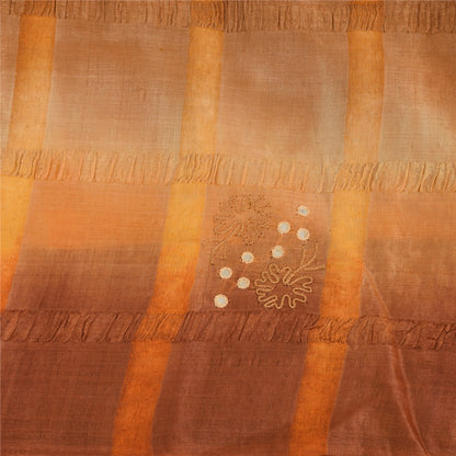 Sanskriti Vintage Brown Sarees Pure Silk Hand Beaded Premium Craft Fabric Sari