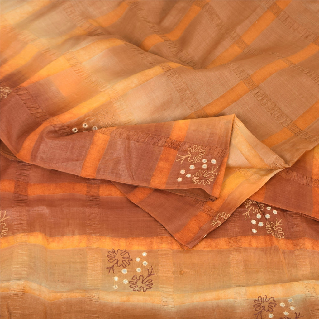Sanskriti Vintage Brown Sarees Pure Silk Hand Beaded Premium Craft Fabric Sari