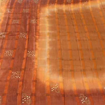 Sanskriti Vintage Brown Sarees Pure Silk Hand Beaded Premium Craft Fabric Sari