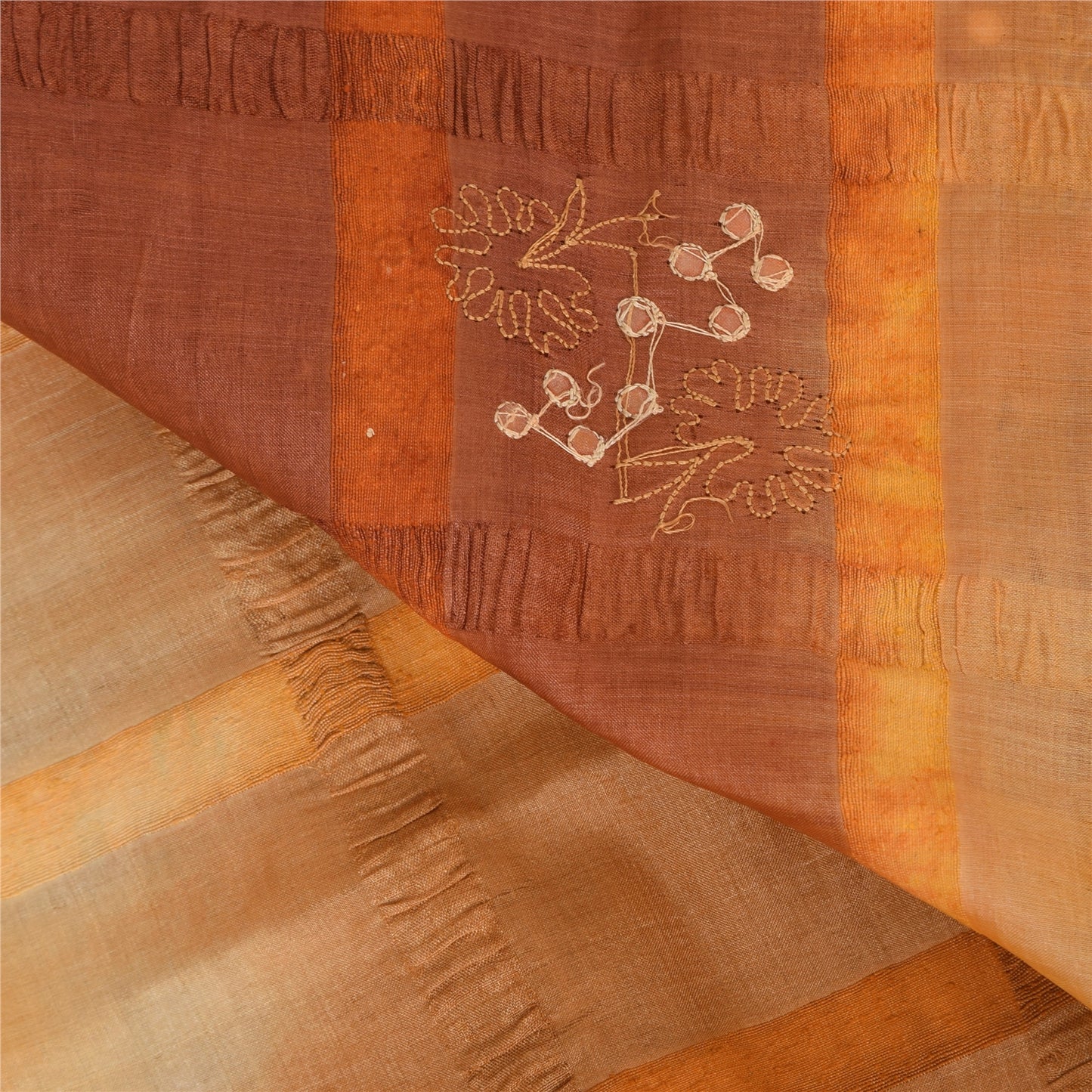 Sanskriti Vintage Brown Sarees Pure Silk Hand Beaded Premium Craft Fabric Sari