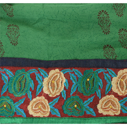 Sanskriti Vintage Green/Red Sarees Pure Georgette Hand Beaded Fabric Craft Sari
