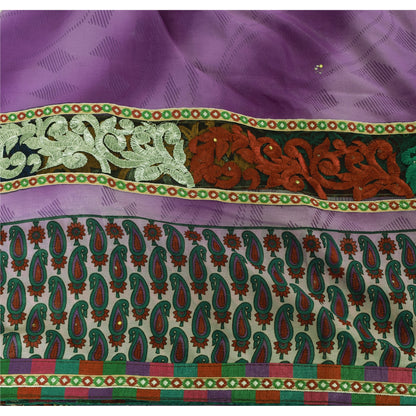 Sanskriti Vintage Art Silk Sari Fabric: Hand-Beaded Purple Craft Material (5yd Uses--Crafts Sewing Patchwork Home Decor, Bag Making, Etc