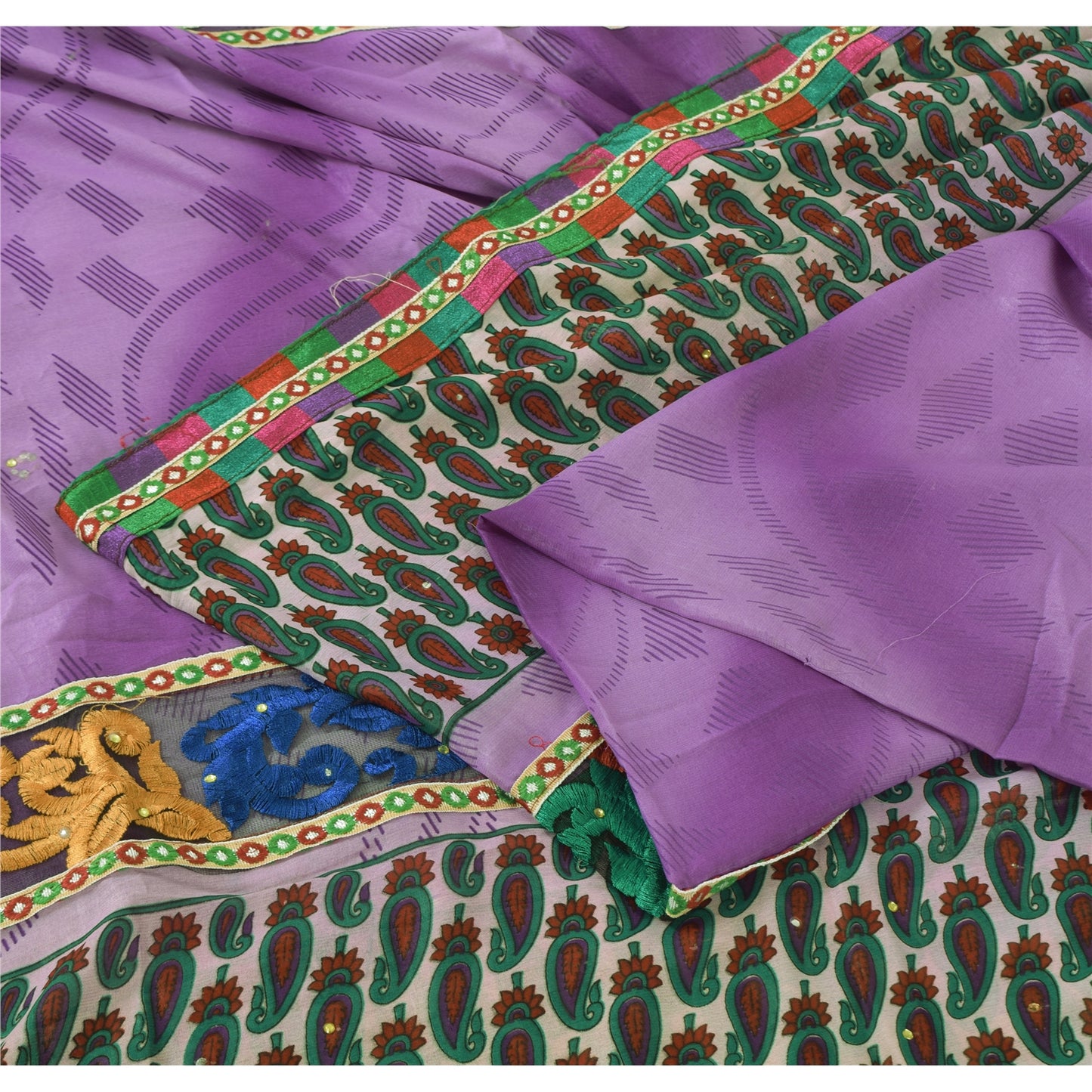 Sanskriti Vintage Art Silk Sari Fabric: Hand-Beaded Purple Craft Material (5yd Uses--Crafts Sewing Patchwork Home Decor, Bag Making, Etc