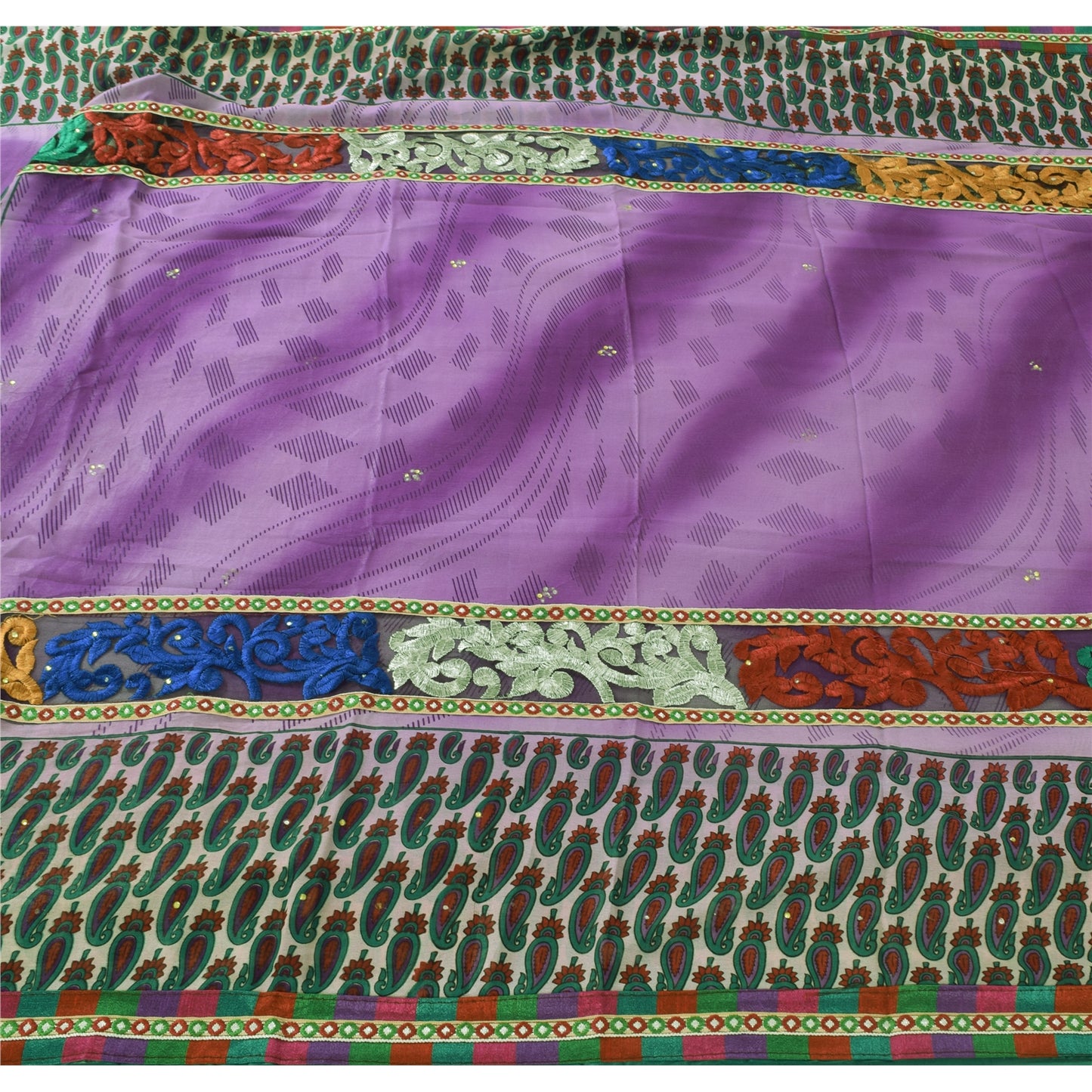 Sanskriti Vintage Art Silk Sari Fabric: Hand-Beaded Purple Craft Material (5yd Uses--Crafts Sewing Patchwork Home Decor, Bag Making, Etc