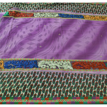 Sanskriti Vintage Art Silk Sari Fabric: Hand-Beaded Purple Craft Material (5yd Uses--Crafts Sewing Patchwork Home Decor, Bag Making, Etc