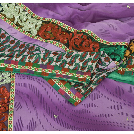 Sanskriti Vintage Art Silk Sari Fabric: Hand-Beaded Purple Craft Material (5yd Uses--Crafts Sewing Patchwork Home Decor, Bag Making, Etc