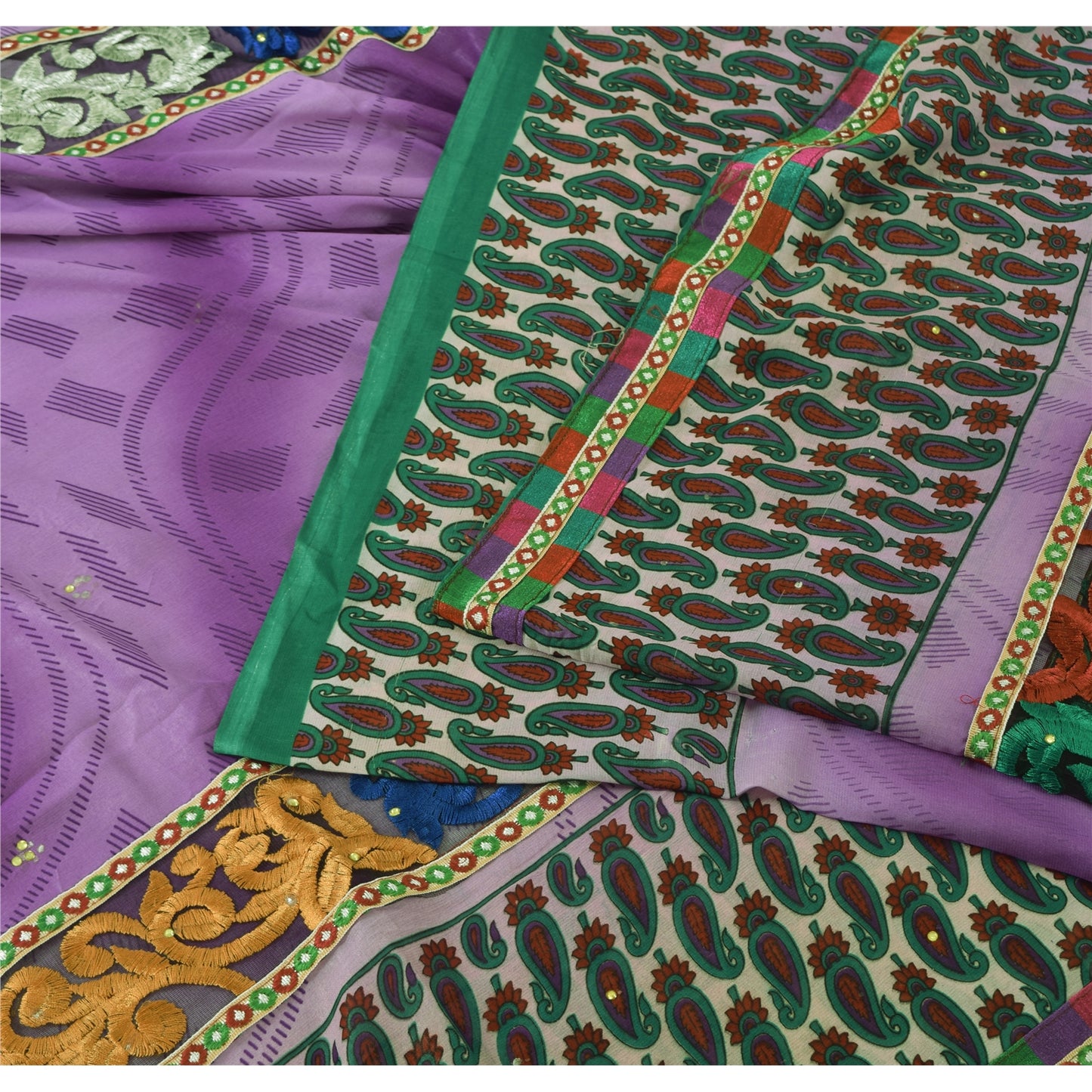 Sanskriti Vintage Art Silk Sari Fabric: Hand-Beaded Purple Craft Material (5yd Uses--Crafts Sewing Patchwork Home Decor, Bag Making, Etc