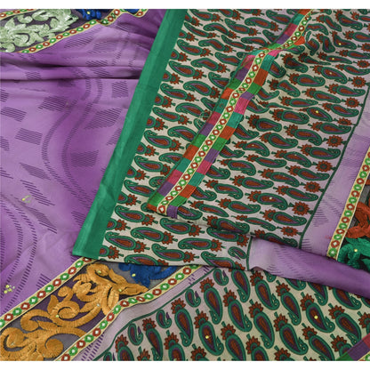 Sanskriti Vintage Art Silk Sari Fabric: Hand-Beaded Purple Craft Material (5yd Uses--Crafts Sewing Patchwork Home Decor, Bag Making, Etc