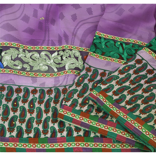 Sanskriti Vintage Art Silk Sari Fabric: Hand-Beaded Purple Craft Material (5yd Uses--Crafts Sewing Patchwork Home Decor, Bag Making, Etc