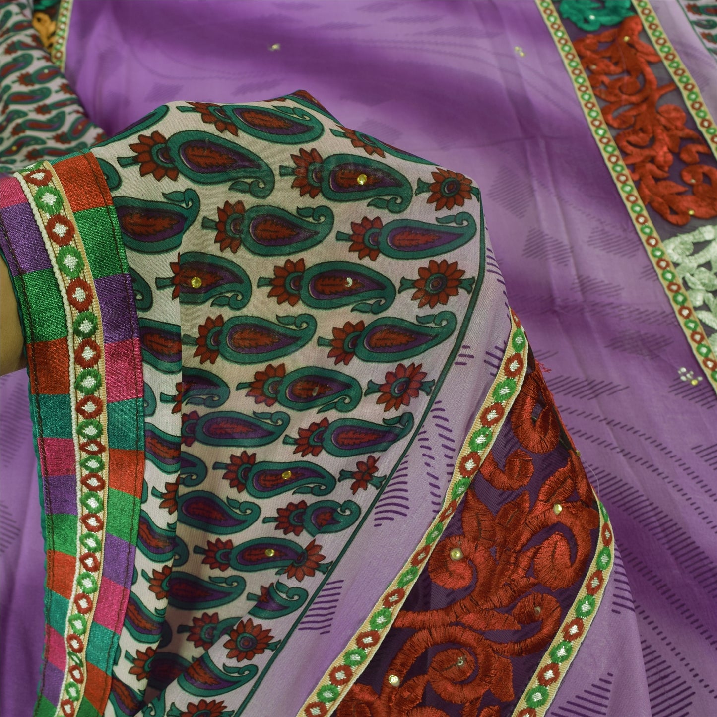 Sanskriti Vintage Art Silk Sari Fabric: Hand-Beaded Purple Craft Material (5yd Uses--Crafts Sewing Patchwork Home Decor, Bag Making, Etc
