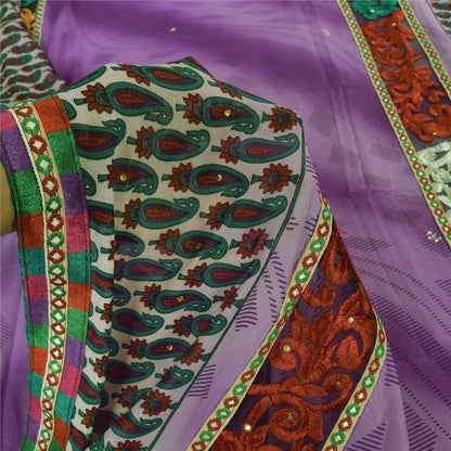 Sanskriti Vintage Art Silk Sari Fabric: Hand-Beaded Purple Craft Material (5yd Uses--Crafts Sewing Patchwork Home Decor, Bag Making, Etc