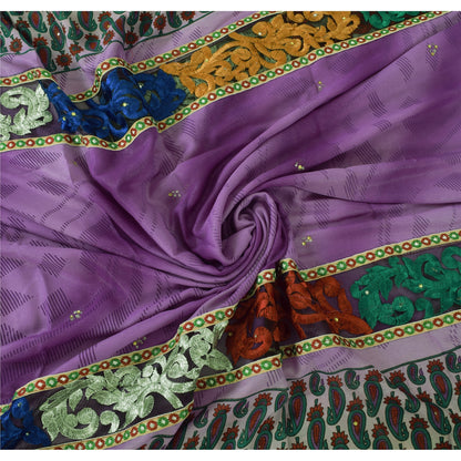 Sanskriti Vintage Art Silk Sari Fabric: Hand-Beaded Purple Craft Material (5yd Uses--Crafts Sewing Patchwork Home Decor, Bag Making, Etc