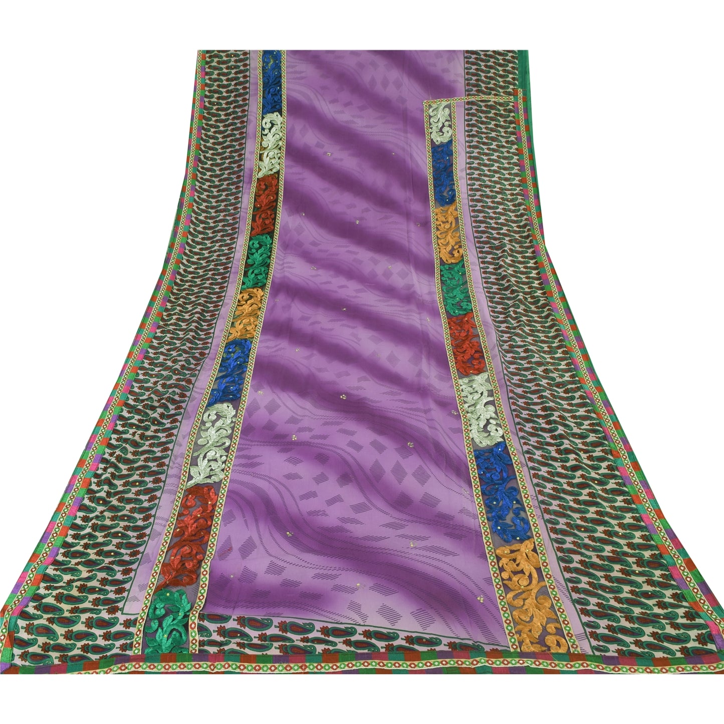 Sanskriti Vintage Art Silk Sari Fabric: Hand-Beaded Purple Craft Material (5yd Uses--Crafts Sewing Patchwork Home Decor, Bag Making, Etc