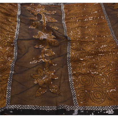 Sanskriti Vintage Brown Sarees Georgette Embroidered Craft Fabric Premium Sari