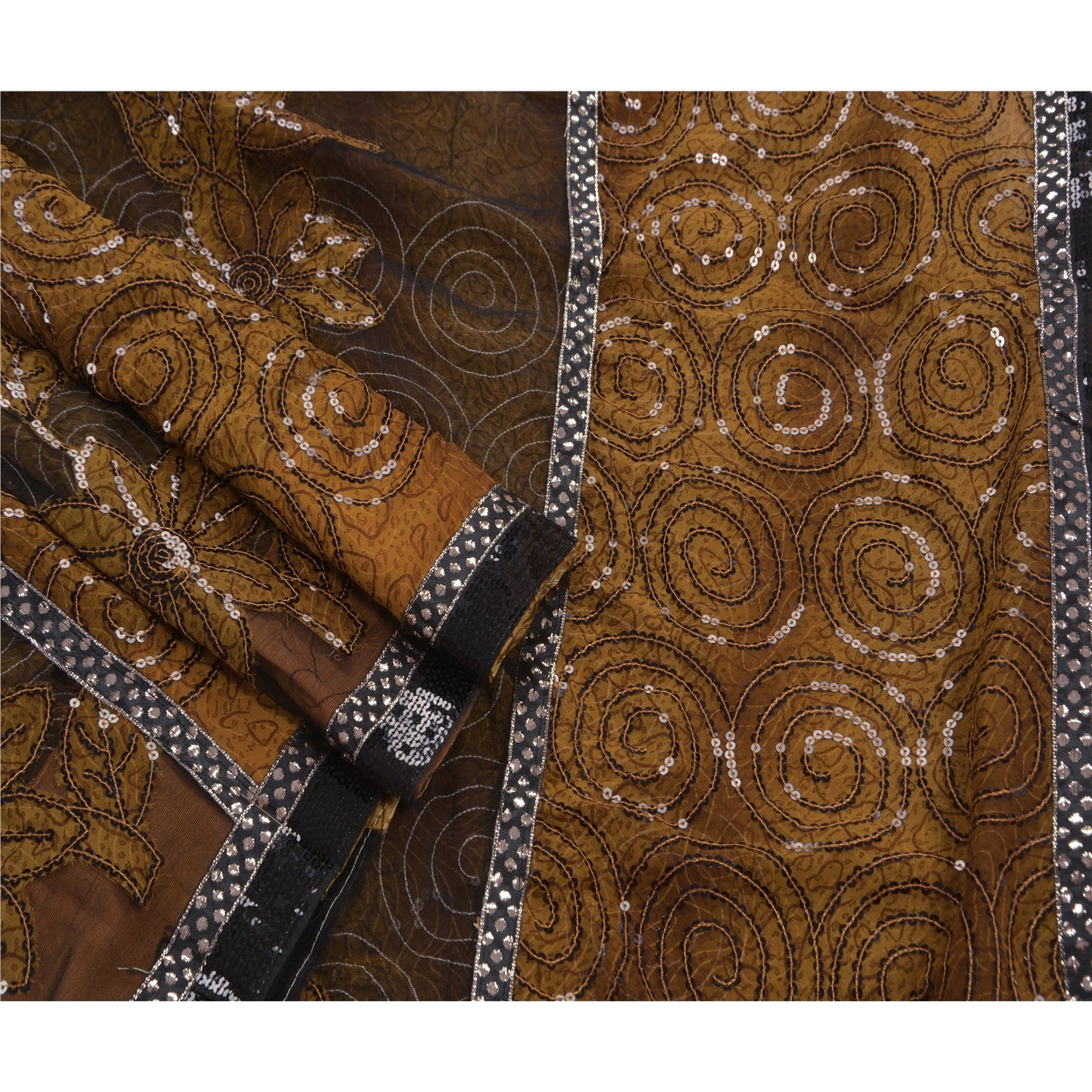 Sanskriti Vintage Brown Sarees Georgette Embroidered Craft Fabric Premium Sari