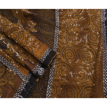 Sanskriti Vintage Brown Sarees Georgette Embroidered Craft Fabric Premium Sari