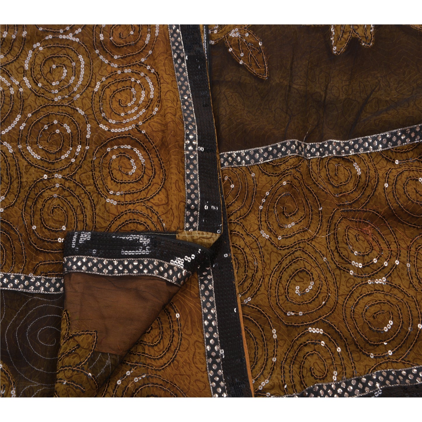 Sanskriti Vintage Brown Sarees Georgette Embroidered Craft Fabric Premium Sari