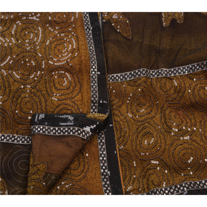 Sanskriti Vintage Brown Sarees Georgette Embroidered Craft Fabric Premium Sari
