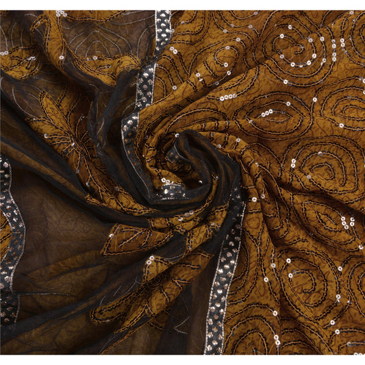 Sanskriti Vintage Brown Sarees Georgette Embroidered Craft Fabric Premium Sari