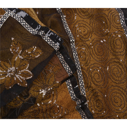 Sanskriti Vintage Brown Sarees Georgette Embroidered Craft Fabric Premium Sari