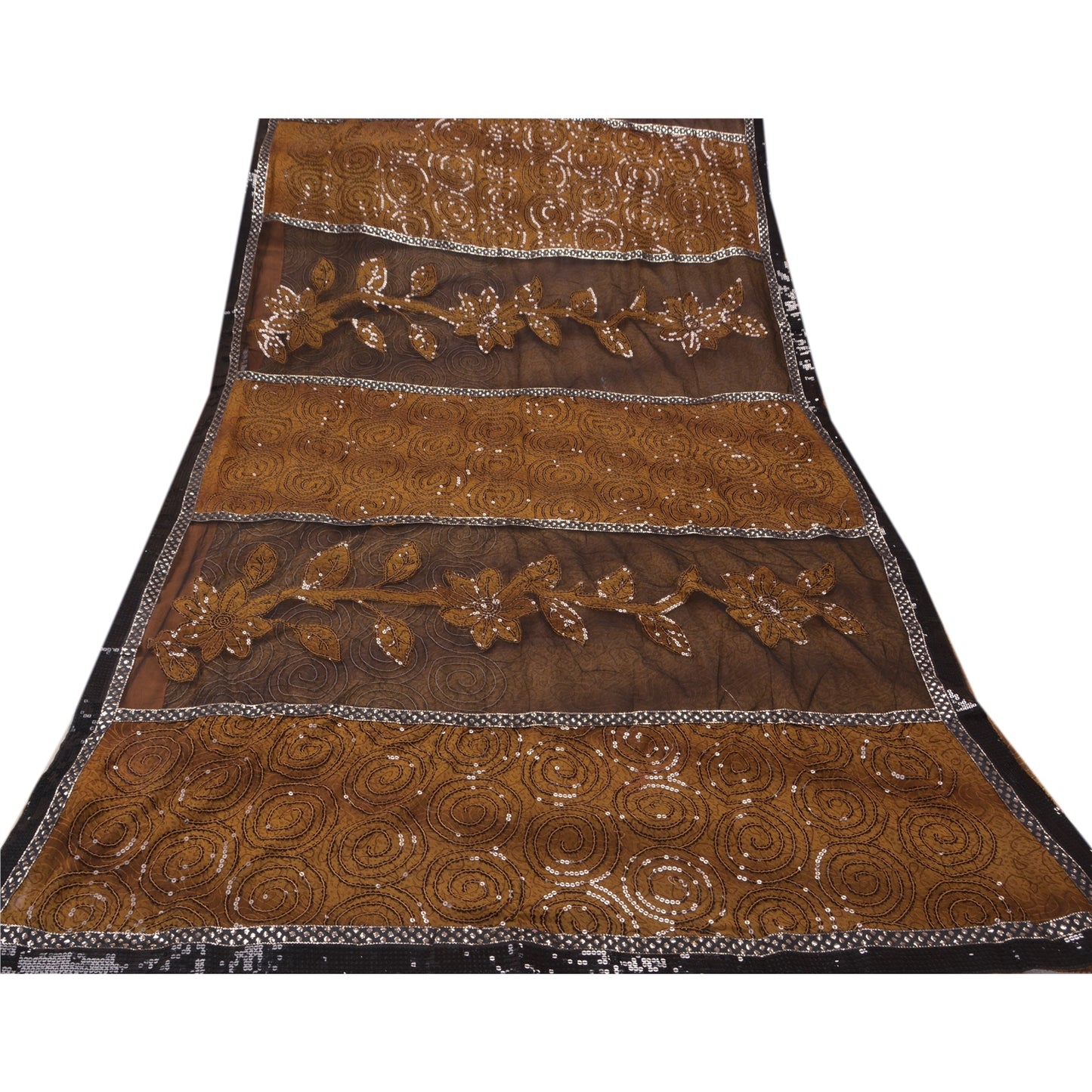 Sanskriti Vintage Brown Sarees Georgette Embroidered Craft Fabric Premium Sari