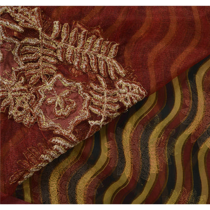 Vintage Saree Art Silk Hand Beaded Red Craft Fabric 5 YD Premium Sari