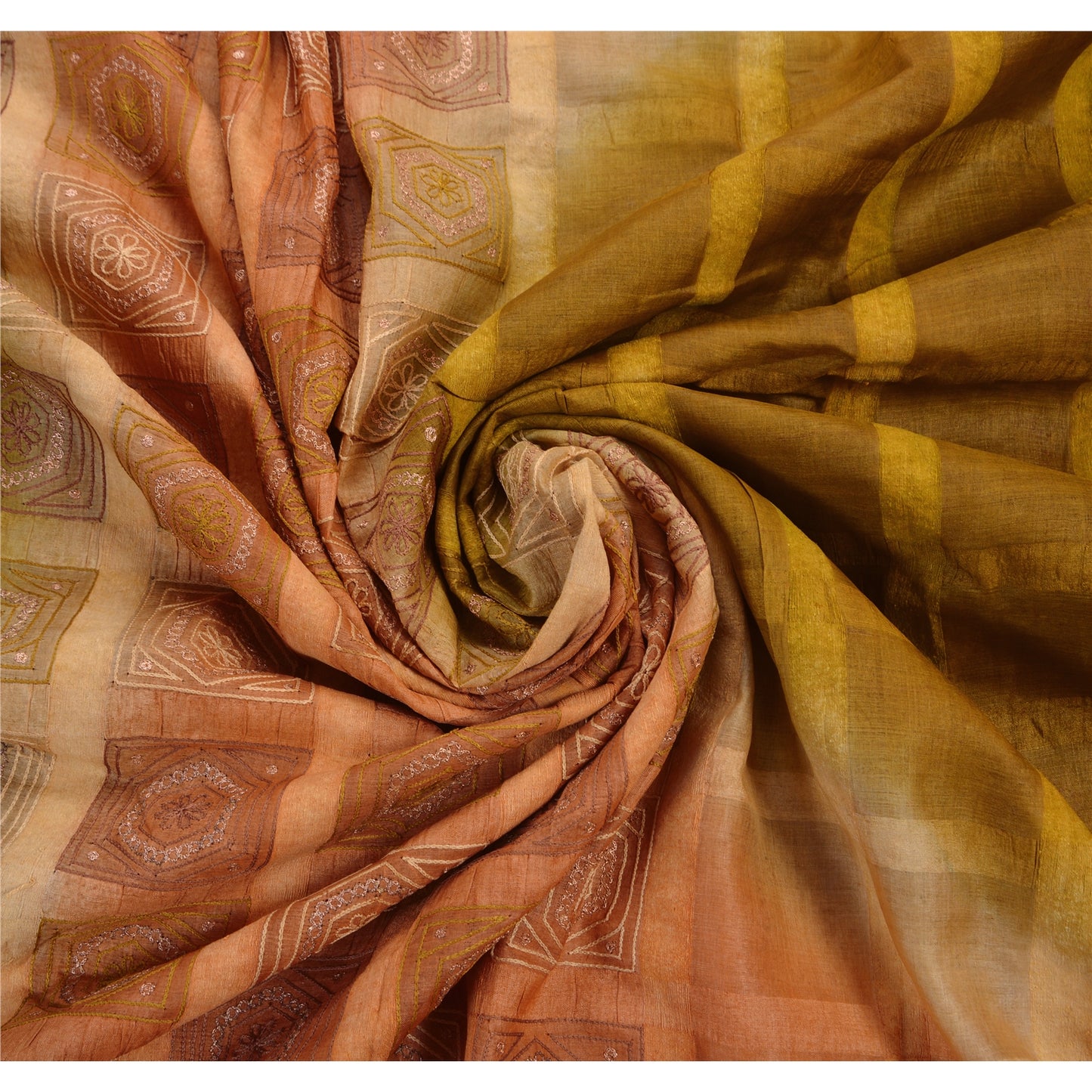 Vintage Green Saree Pure Silk Hand Embroidered Craft Fabric Premium Sari