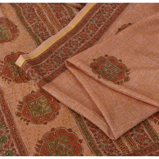 Sanskriti Vintage Sari Art Silk Mauve Saree Hand Beaded Ethnic 5Yd Fabric Indian Heritage Textile Craft Supplies Material DIY Projects