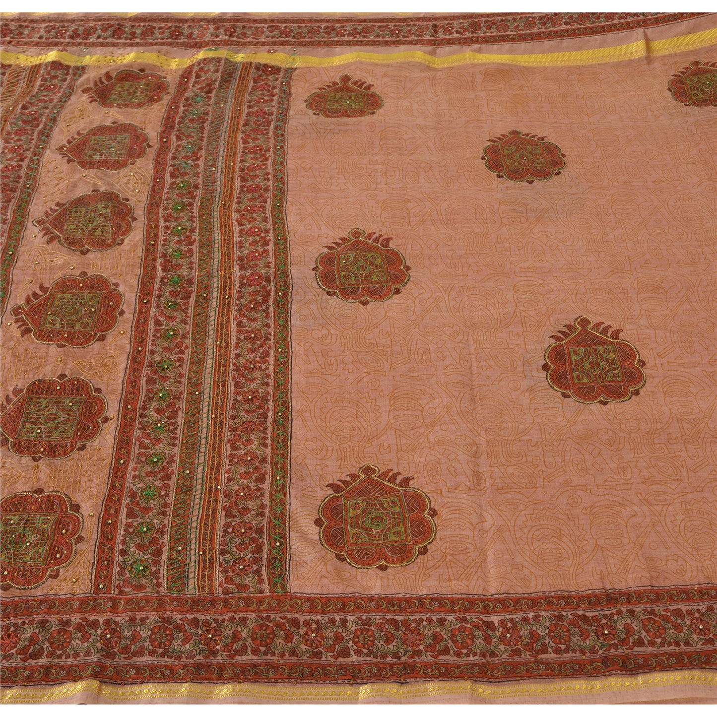 Sanskriti Vintage Mauve Sarees Art Silk Hand Beaded Ethnic Sari 5yd Craft Fabric