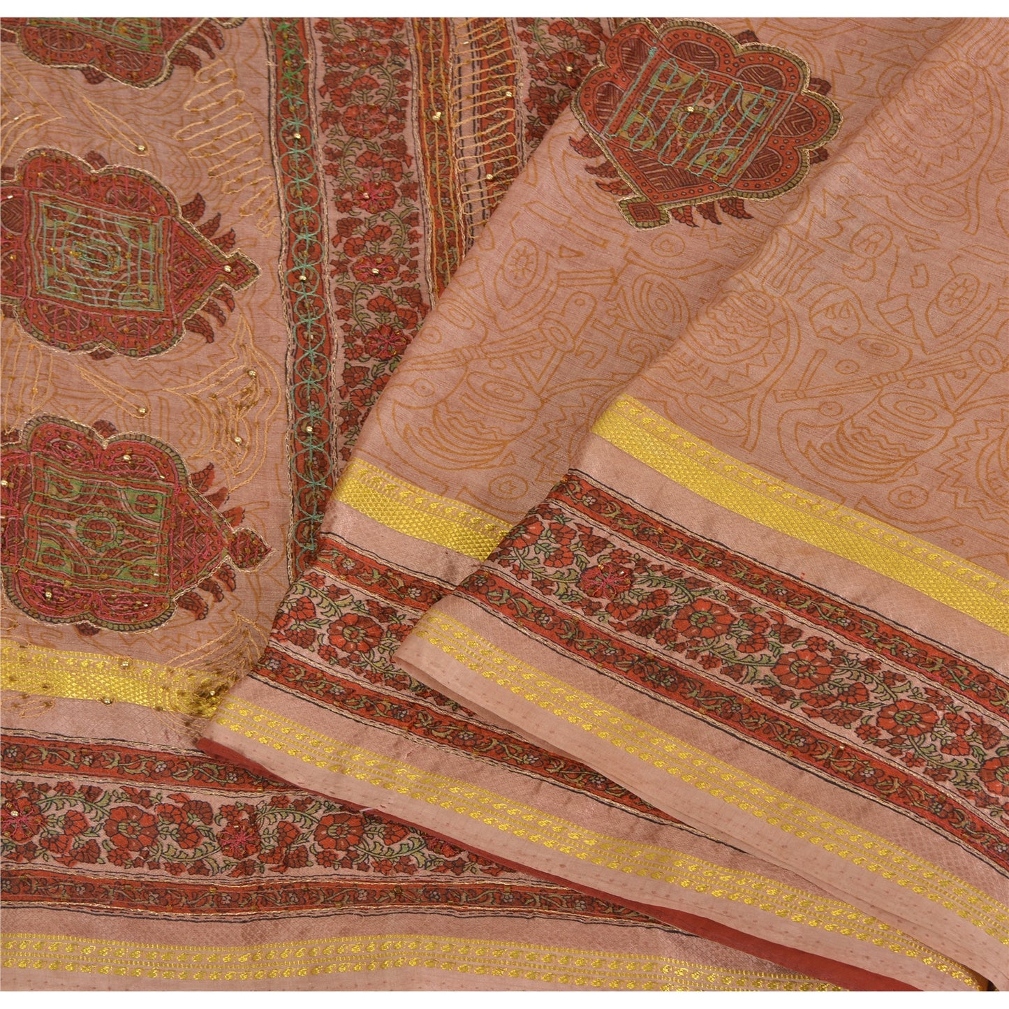 Sanskriti Vintage Mauve Sarees Art Silk Hand Beaded Ethnic Sari 5yd Craft Fabric