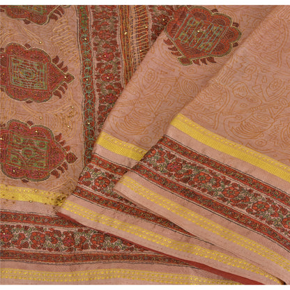 Sanskriti Vintage Mauve Sarees Art Silk Hand Beaded Ethnic Sari 5yd Craft Fabric
