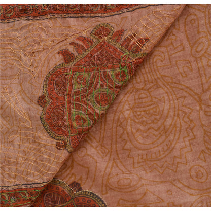 Sanskriti Vintage Mauve Sarees Art Silk Hand Beaded Ethnic Sari 5yd Craft Fabric