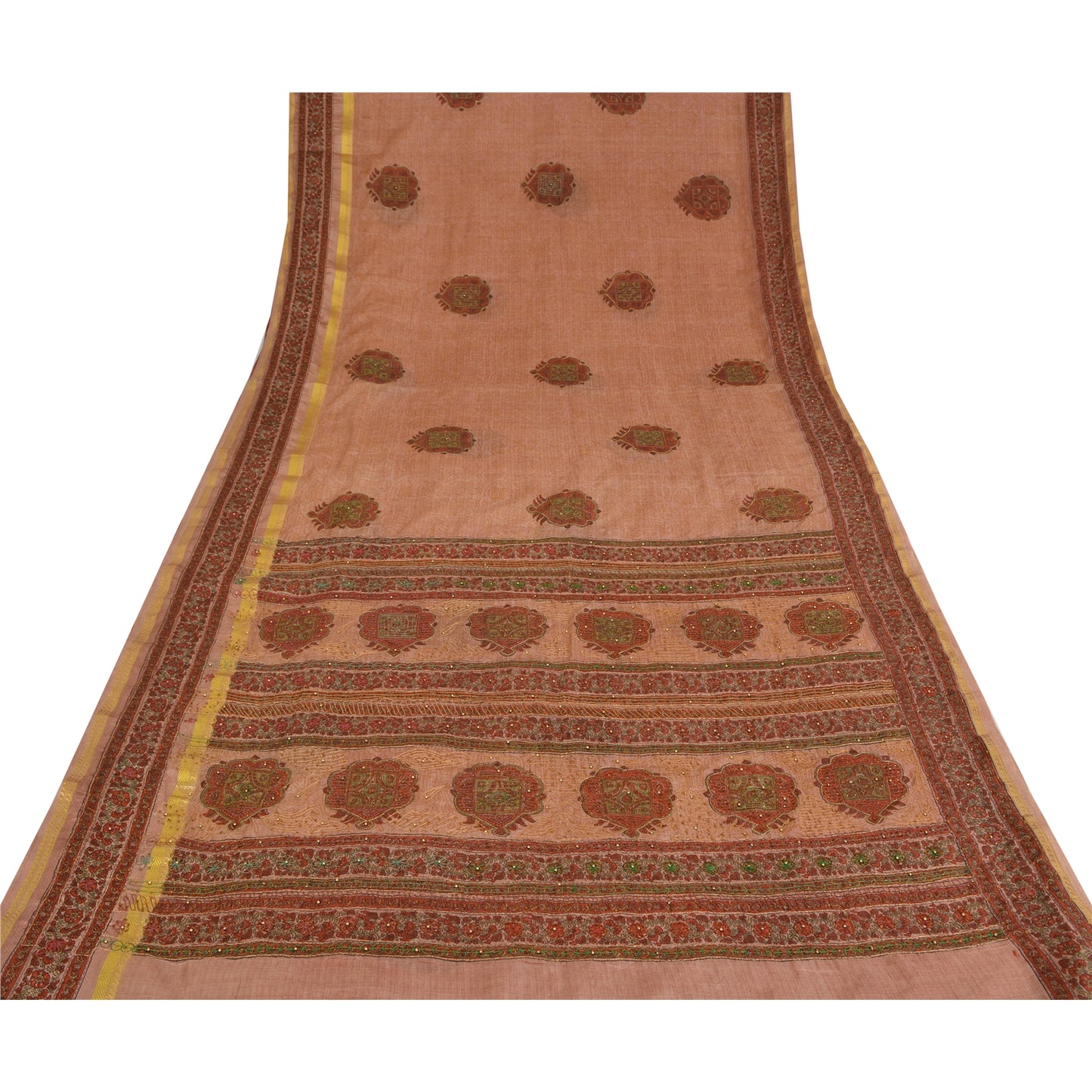 Sanskriti Vintage Mauve Sarees Art Silk Hand Beaded Ethnic Sari 5yd Craft Fabric