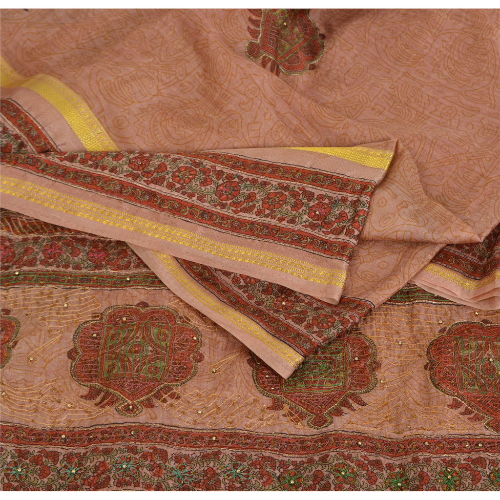 Sanskriti Vintage Mauve Sarees Art Silk Hand Beaded Ethnic Sari 5yd Craft Fabric