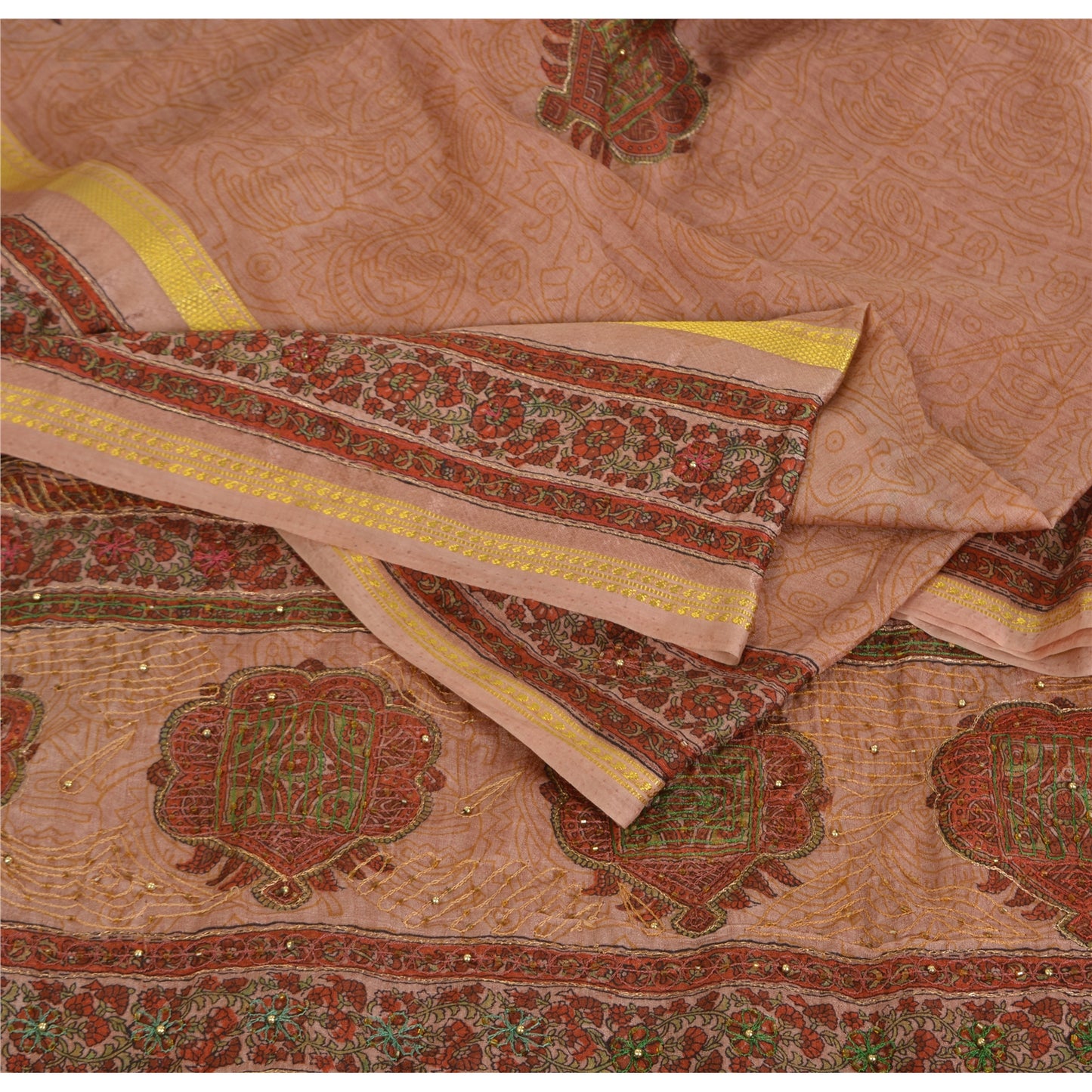 Sanskriti Vintage Mauve Sarees Art Silk Hand Beaded Ethnic Sari 5yd Craft Fabric