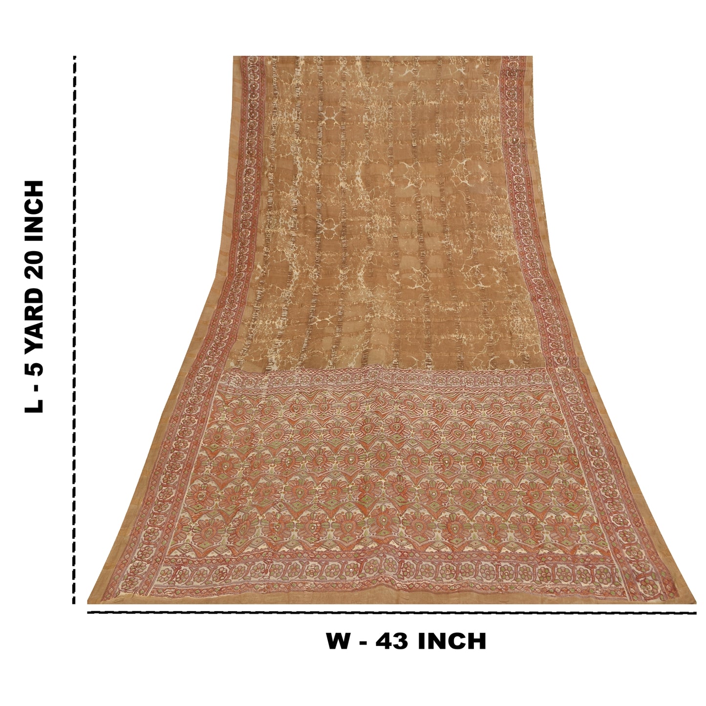 Sanskriti Vintage Brown & Cream Sarees Cotton Silk Hand Beaded Craft Fabric Sari