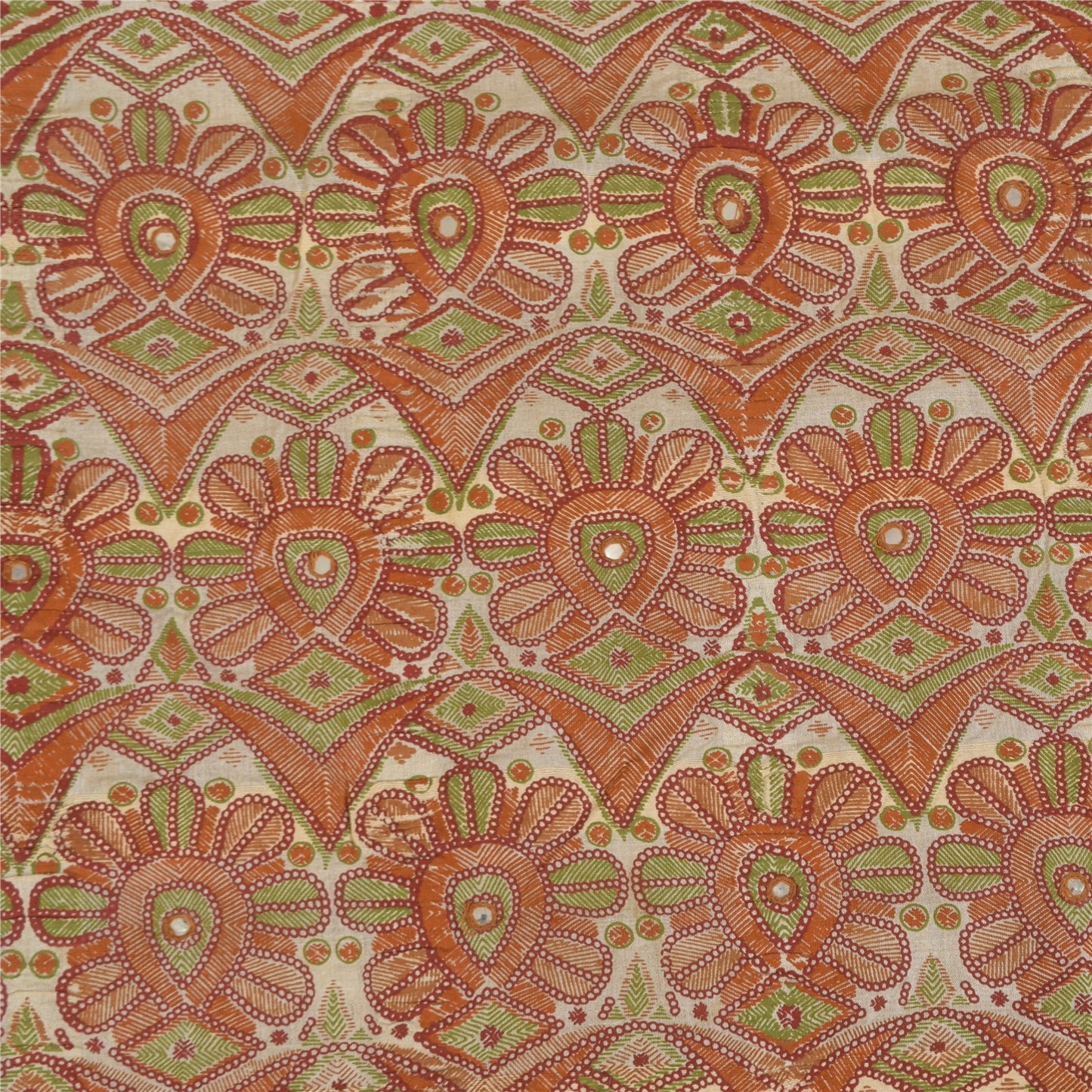 Sanskriti Vintage Brown & Cream Sarees Cotton Silk Hand Beaded Craft Fabric Sari