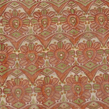 Sanskriti Vintage Brown & Cream Sarees Cotton Silk Hand Beaded Craft Fabric Sari