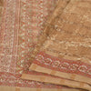 Sanskriti Vintage Brown & Cream Sarees Cotton Silk Hand Beaded Craft Fabric Sari