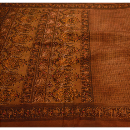 Sanskriti Vintage Brown Sarees Art Silk Hand Beaded Craft Fabric Premium Sari