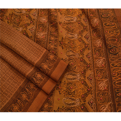 Sanskriti Vintage Brown Sarees Art Silk Hand Beaded Craft Fabric Premium Sari