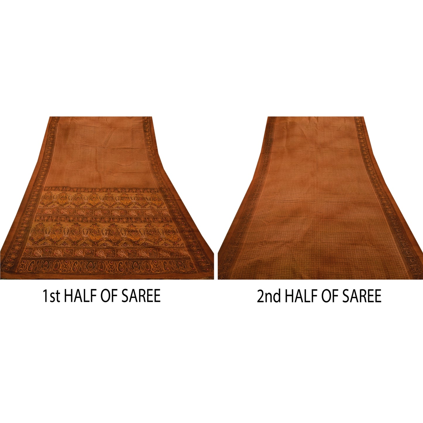 Sanskriti Vintage Brown Sarees Art Silk Hand Beaded Craft Fabric Premium Sari