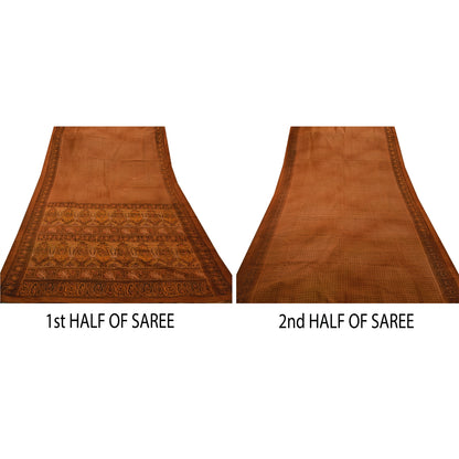 Sanskriti Vintage Brown Sarees Art Silk Hand Beaded Craft Fabric Premium Sari